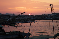 漁港の夕日