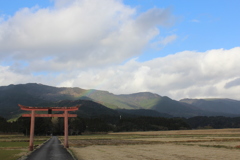 赤い鳥居と虹