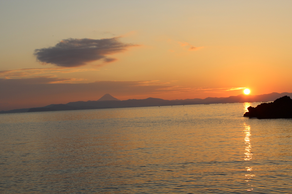 開聞岳と夕日