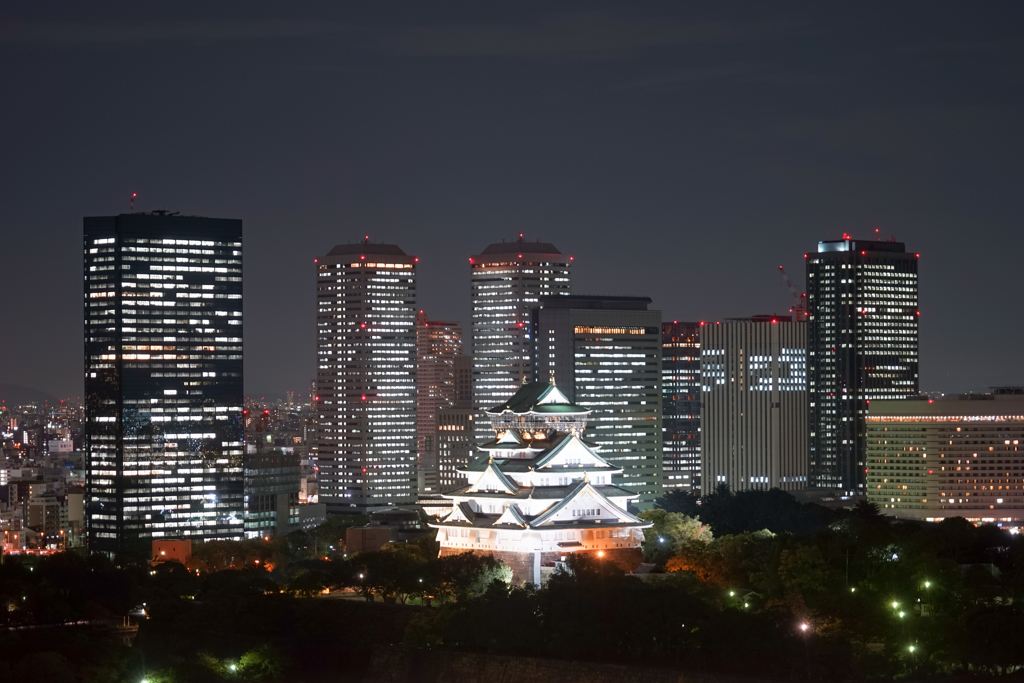 大阪城とビルと