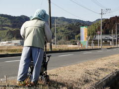 手押し車を押す老人