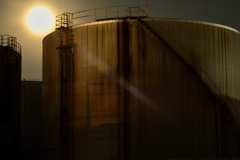 oil tank at night