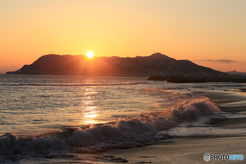夕陽　函館山