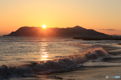 夕陽　函館山