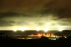 夜の風景　漁港と漁火