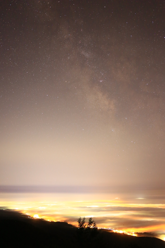 函館裏夜景with天の川