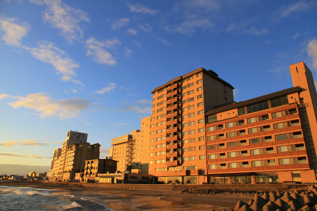夕日を浴びて
