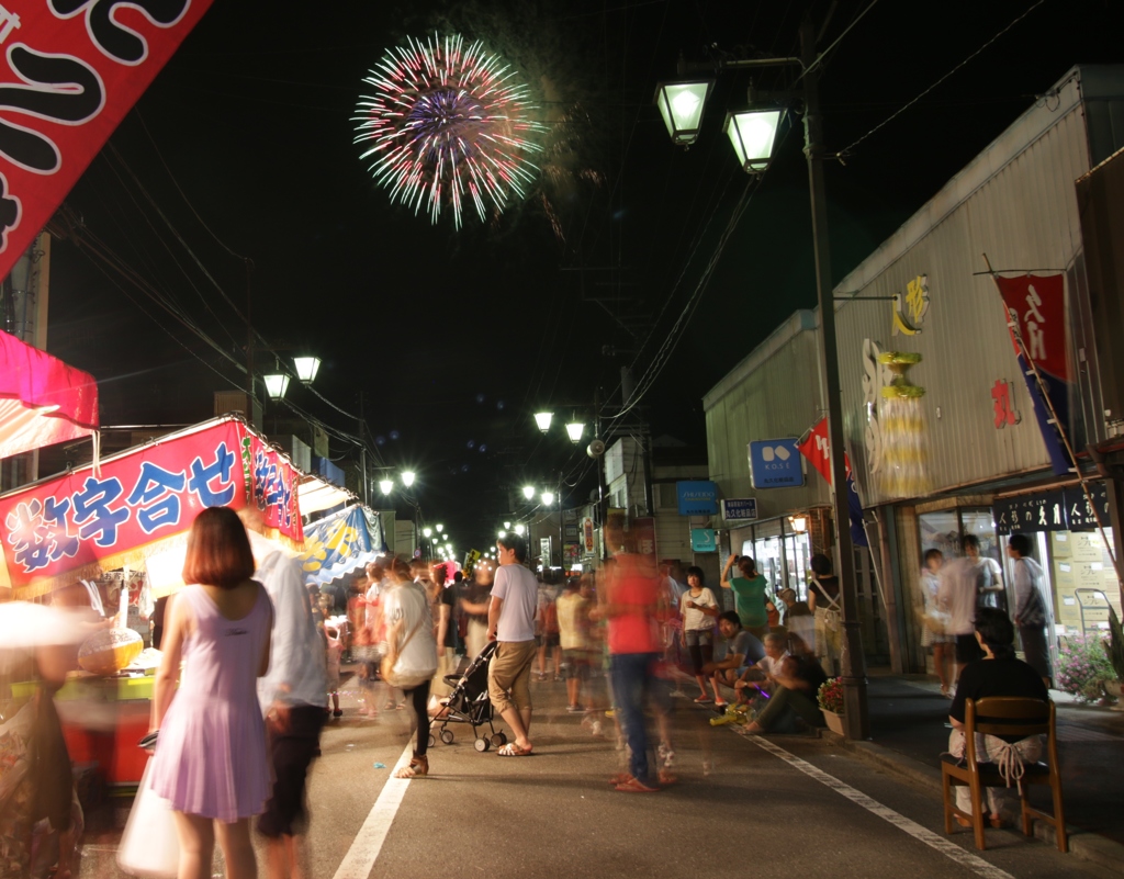 小さな町の盆花火