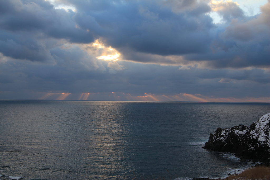 岬 上ノ国 海 海岸 北海道 夕方