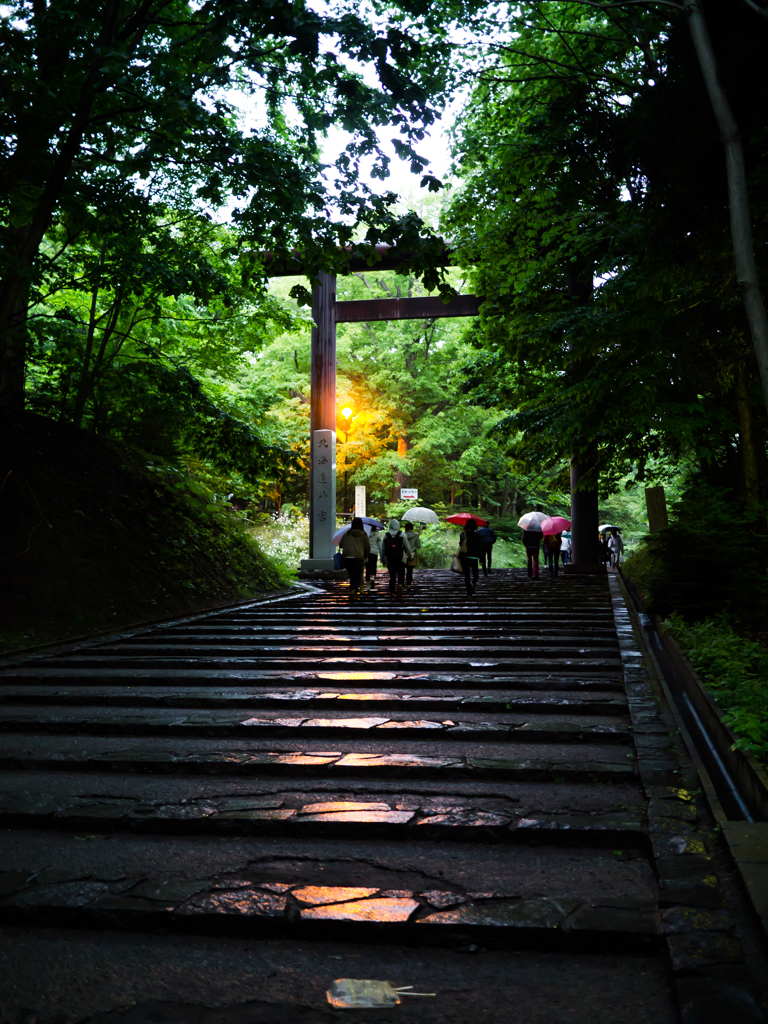 雨の石段