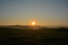 美瑛の丘から見る朝日