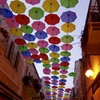 Parasols shade a street