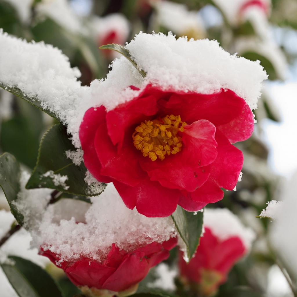 白と紅2015a：俯く山茶花