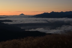 高ボッチ高原から諏訪湖と富士