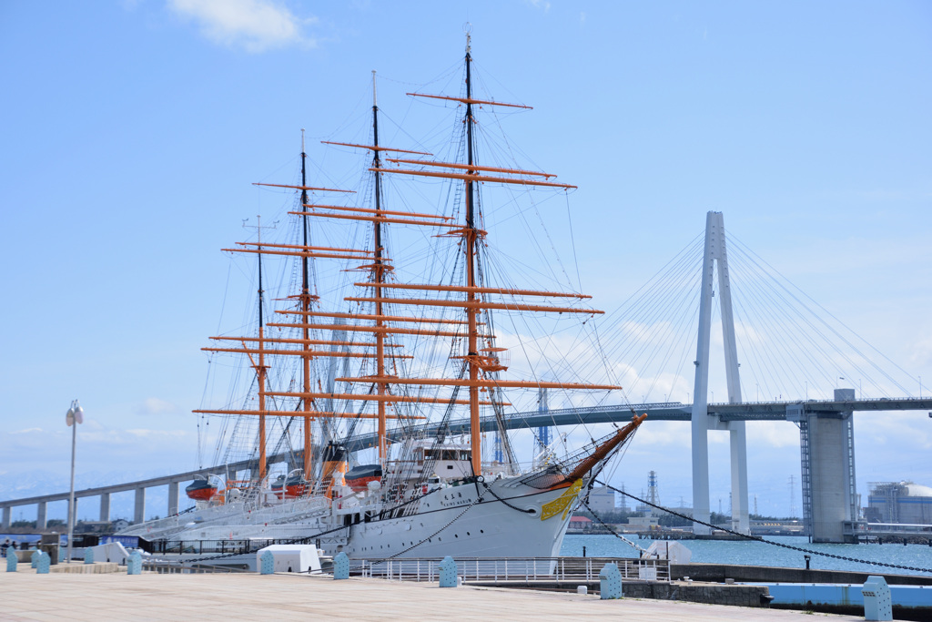 海王丸と新湊大橋