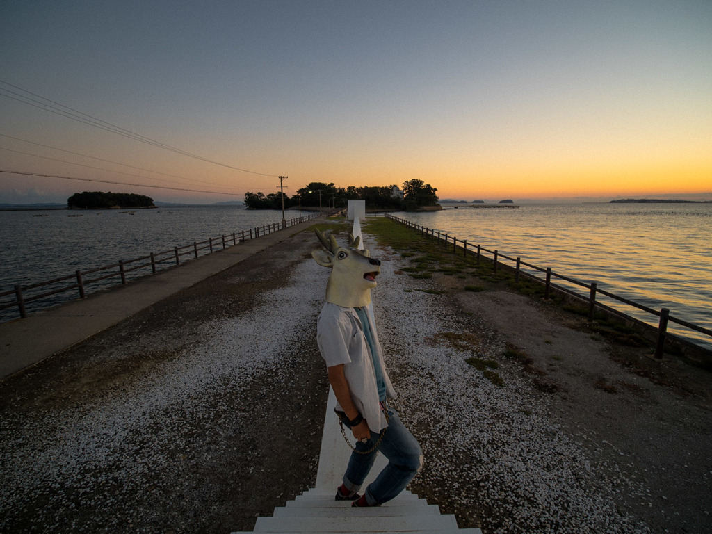 夕焼け海の道