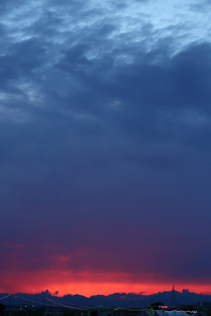 多摩川花火大会　夕焼け