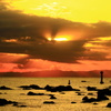 夕映えの海
