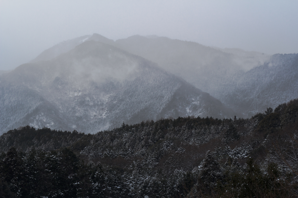 降雪の鈴鹿山脈