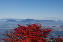 涅槃像（阿蘇山）に紅葉をお供え