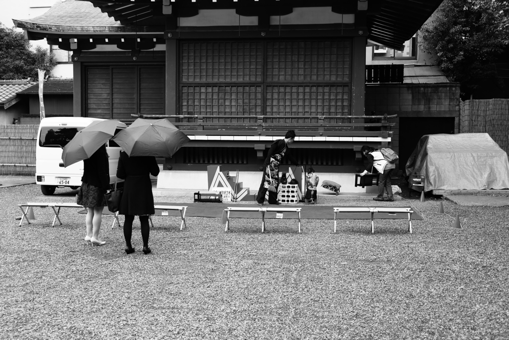 猿と打ち合わせをする人