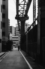 モノレールの下で