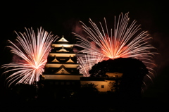 大洲城と花火