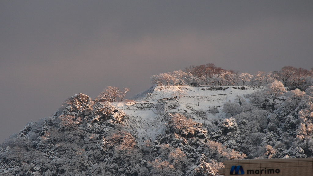 街中の城山も雪景色