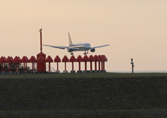 アンテナにトンビが…夕暮れ時の７６７