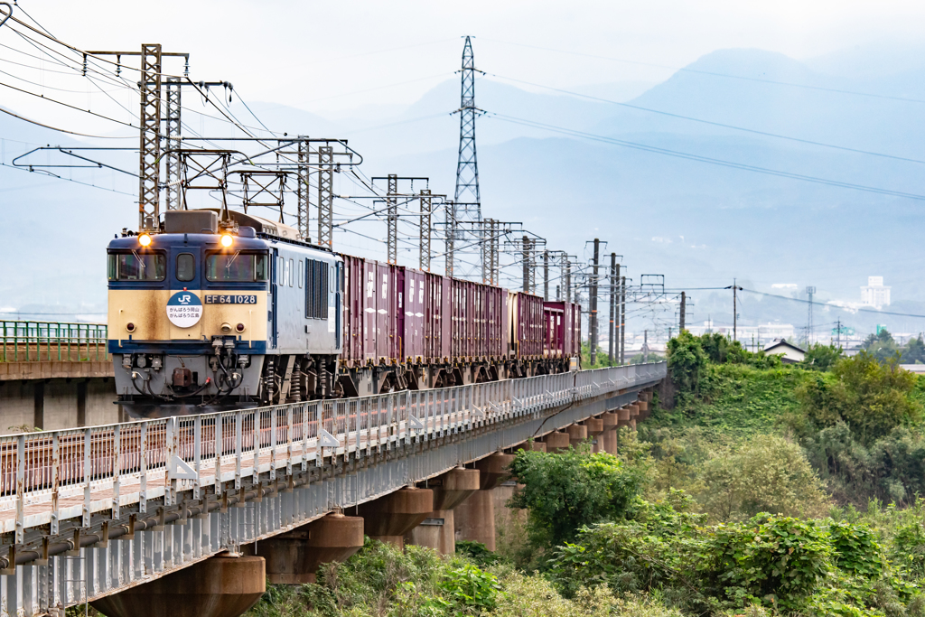 日野川鉄橋と貨物列車