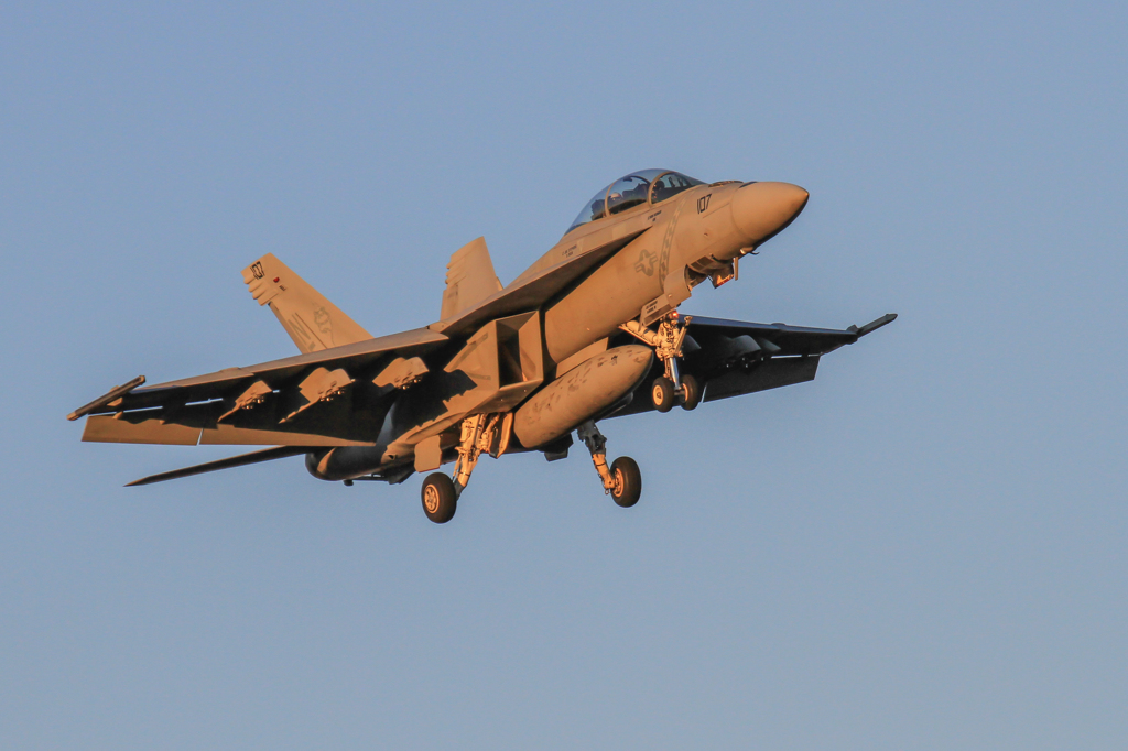 米海軍F18戦闘機の着陸