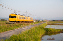 田植えと黄色い電車