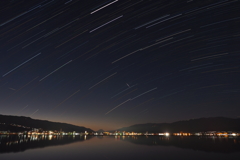 諏訪湖と星と富士