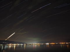 諏訪湖と星空