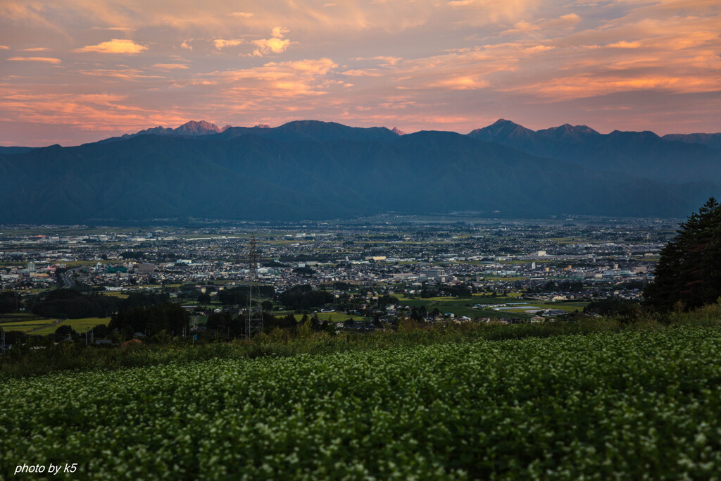 北アルプス朝景
