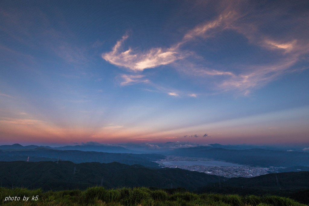 高ボッチ高原夕景～諏訪湖　