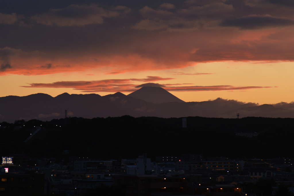 夕陽に富士！！