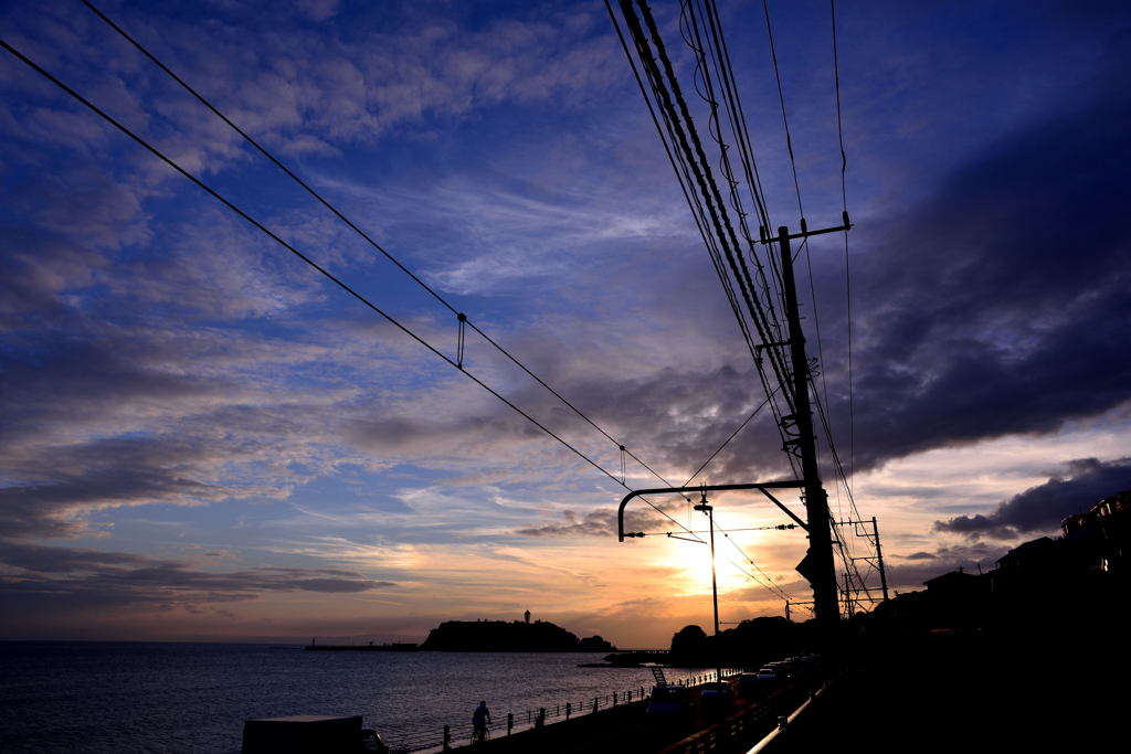 鎌倉高校前　夕景江ノ島