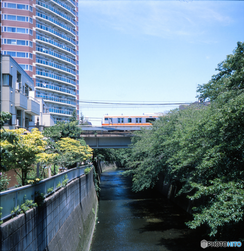 神田川　万亀橋から望む中央線