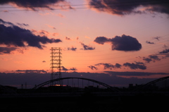 Sunset steel tower