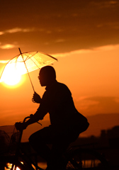 雨中の夕陽