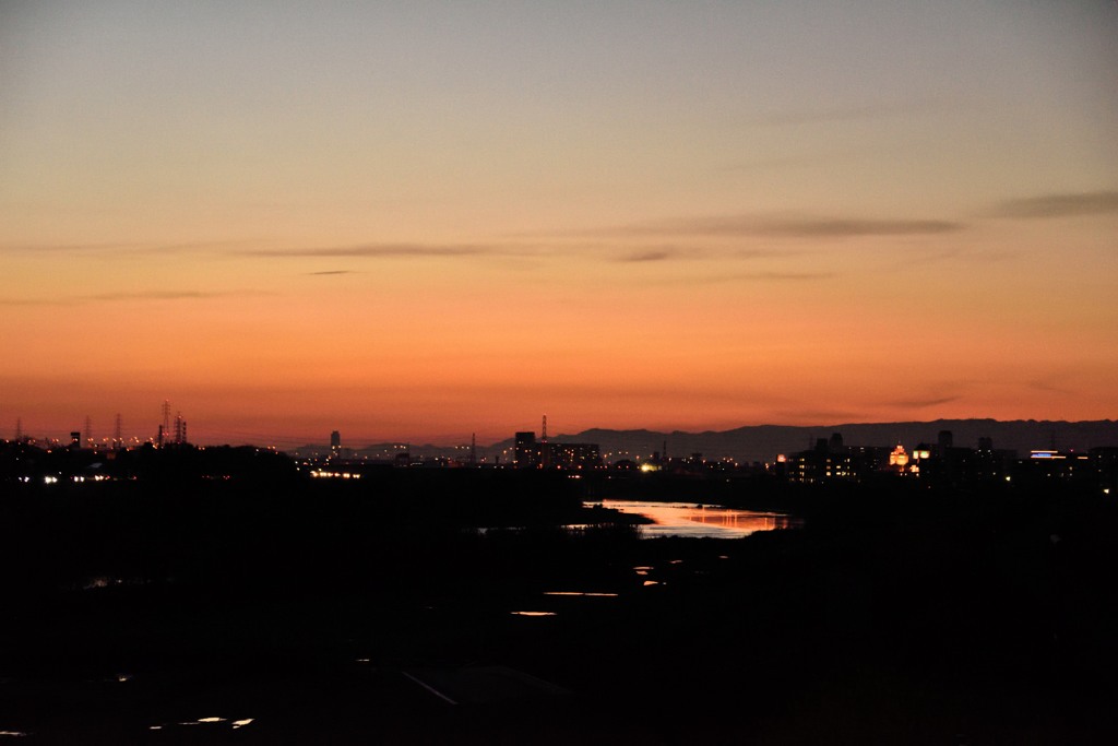 大和川、陽が落ちて