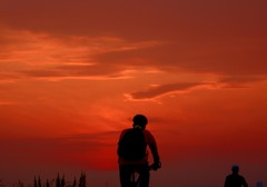 夕陽に向かって