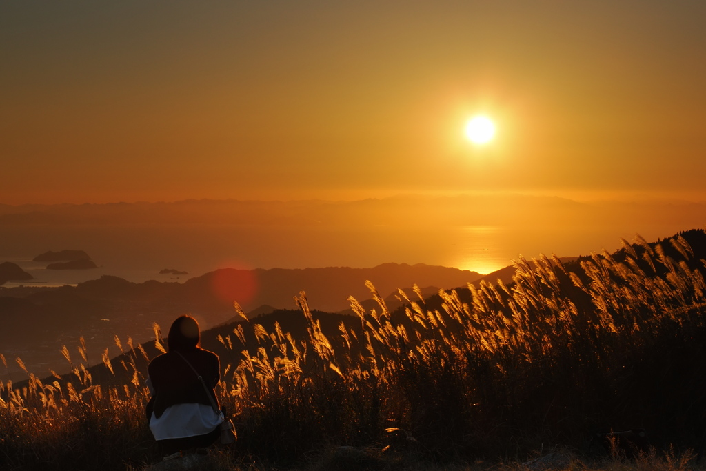 生石高原夕景