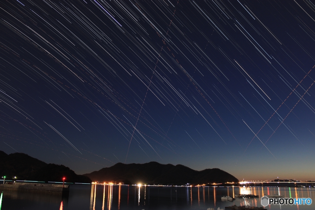 福山市 内海大橋 星景 比較明合成 500枚
