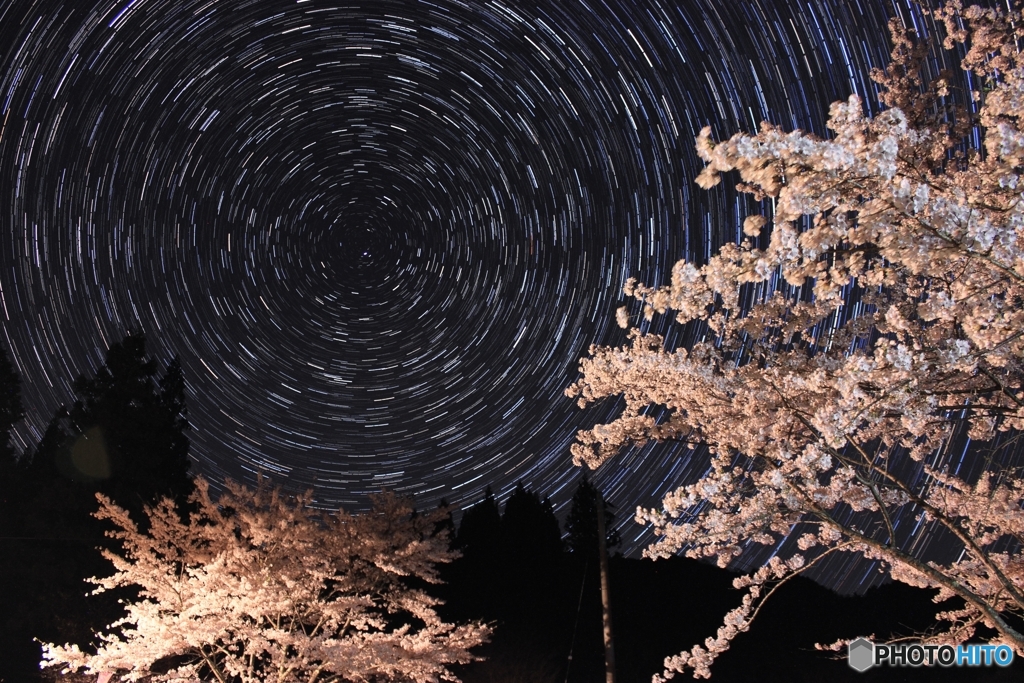 千鳥別尺の夜 ソメイヨシノと星景