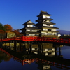 晩秋の夕景・朱き橋と烏城