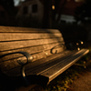 夕暮れの公園のベンチ