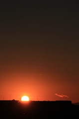 夕焼け　多摩川　浅間神社