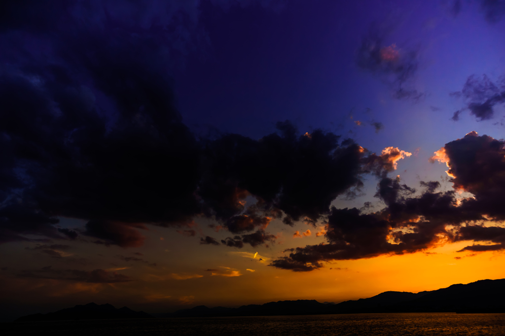 sky aglow with the setting sun